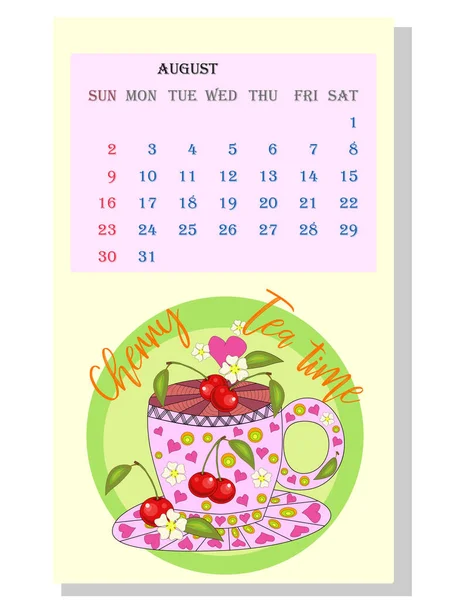 Getränke Kalender 2021 Mit Saisonalen Dessert Zeichnungen Verschiedener Tees Kirsche — Stockvektor