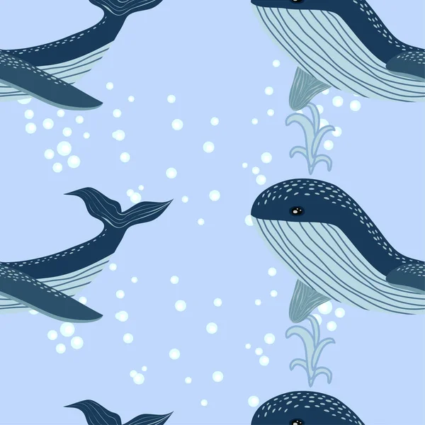 Padrão Sem Costura Com Baleias Bonitos Estilo Dos Desenhos Animados —  Vetores de Stock