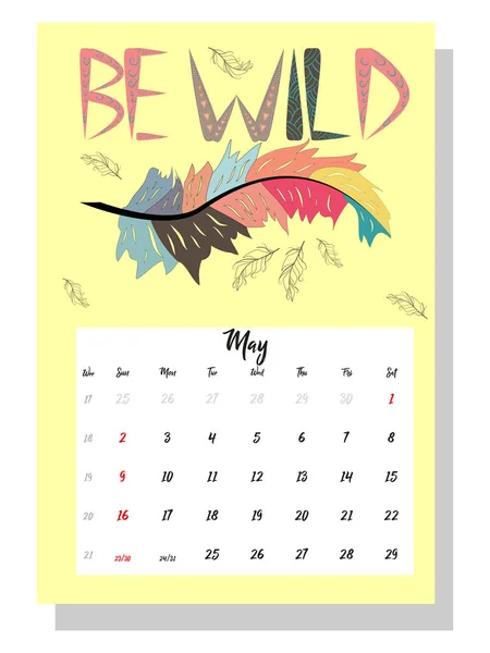 Colorido Lindo Calendario Mensual Boho 2021 Con Atrapasueños Búhos Boho — Archivo Imágenes Vectoriales