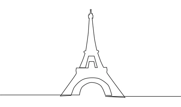 Continuous Line Drawing Eiffel Tower Paris Attractions Illustration — Stock Vector