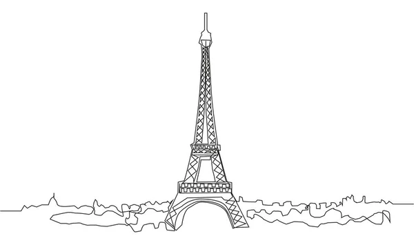 Continuous Line Drawing Eiffel Tower Paris Attractions Illustration — Stock Vector