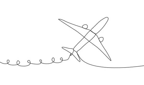 Garis Kontinu Gambar Pesawat Jet Continuous One Line Drawing Minimalism - Stok Vektor