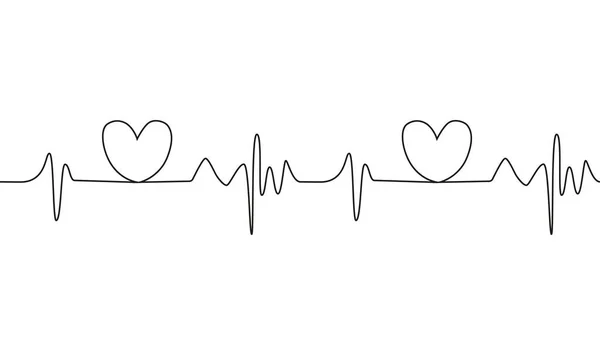 Heart Cardiogram Continuous One Line Drawing Minimalism Design Isolated White — Stock Vector