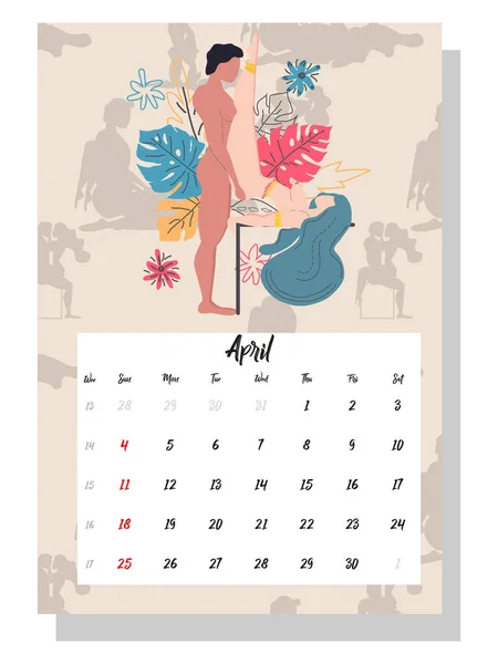Люди Занимаются Любовью Концептуальный Календарь 2021 Год Красивые Пары Каждого — стоковый вектор