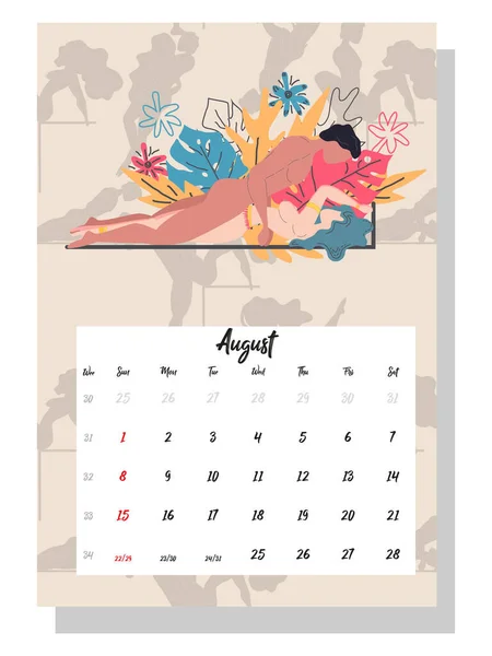 Люди Занимаются Любовью Концептуальный Календарь 2021 Год Красивые Пары Каждого — стоковый вектор