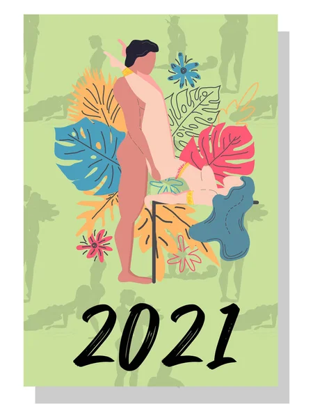 Orang Bercinta Konsep Kalender Untuk 2021 Pasangan Cantik Untuk Setiap - Stok Vektor