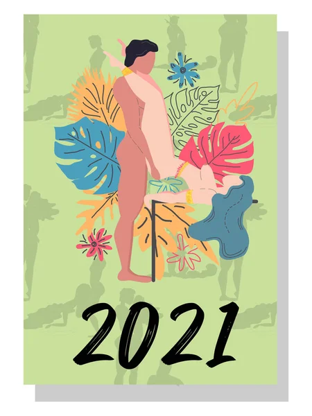 사람들은 사랑을 나눈다 2021 콘셉트 아름다운 커플들 만나는 실루엣 수트라 — 스톡 벡터