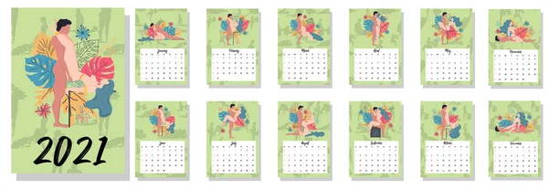 Gente Hace Amor Calendario Conceptual Para 2021 Hermosas Parejas Para — Vector de stock