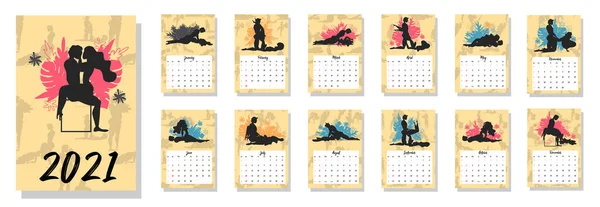 Pessoas Fazem Amor Calendário Conceito Para 2021 Belos Casais Para —  Vetores de Stock