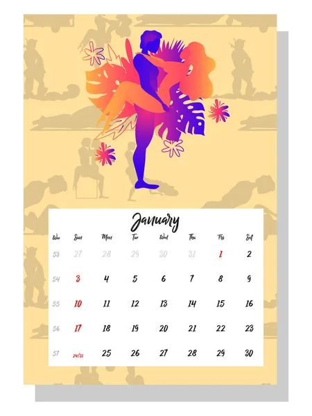 Gente Hace Amor Calendario Conceptual Para 2021 Hermosas Parejas Para — Archivo Imágenes Vectoriales