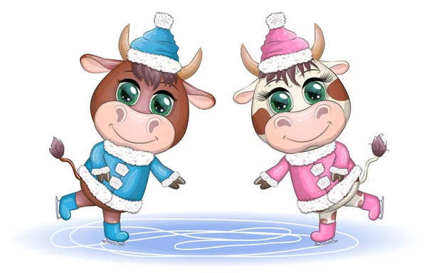 Vache Sur Patins Animal Vecteur Plat Belle Vache Patinant Vache — Image vectorielle