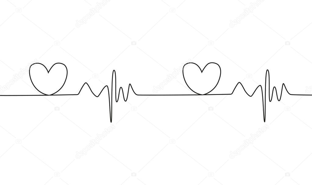 Heart cardiogram continuous one line drawing minimalism design isolated on white background