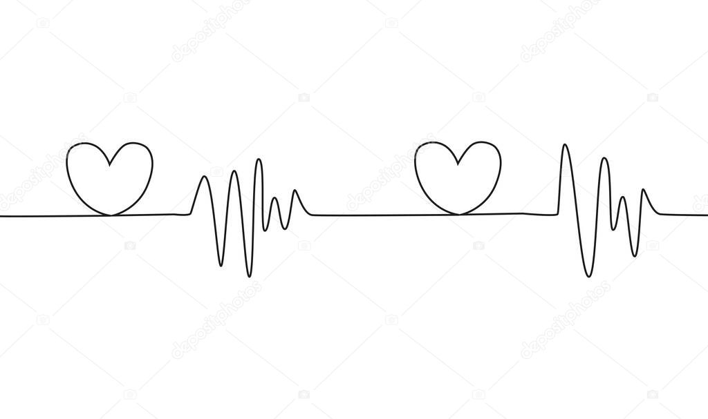 Heart cardiogram continuous one line drawing minimalism design isolated on white background