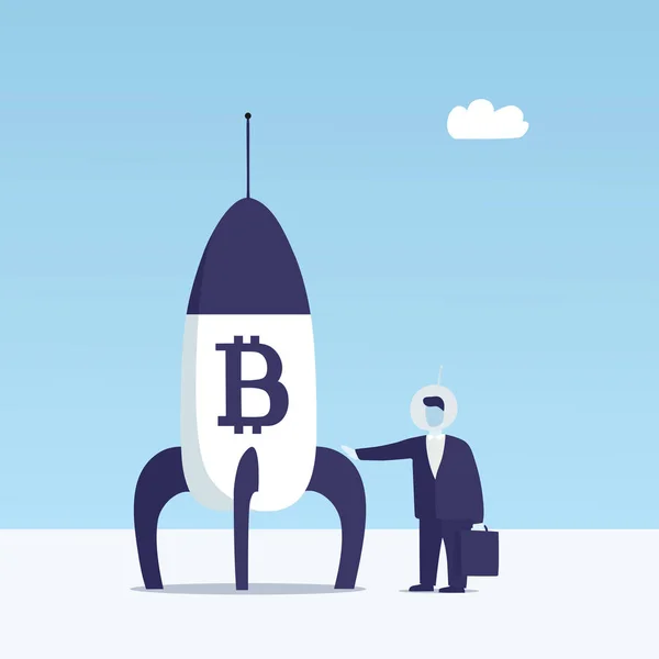 Jest Ilustracja Biznesmen Rakiety Bitcoin Znak — Wektor stockowy
