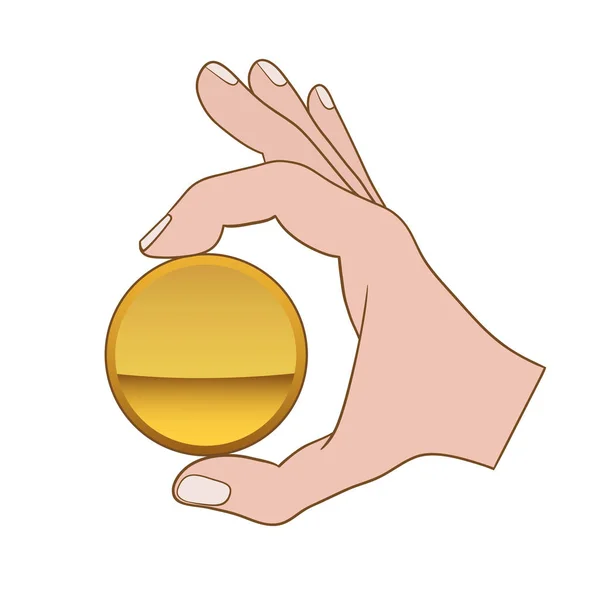 Illustration Hand Golden Coin — Stock Vector