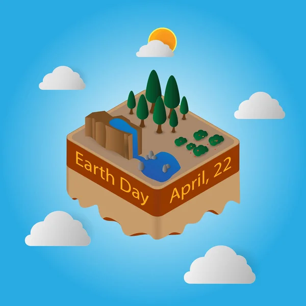 World Earth Day 22 April Floating Island — Stock Vector