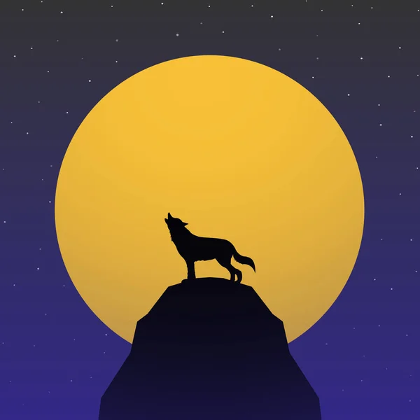 Wolf heult vor Supermond — Stockvektor