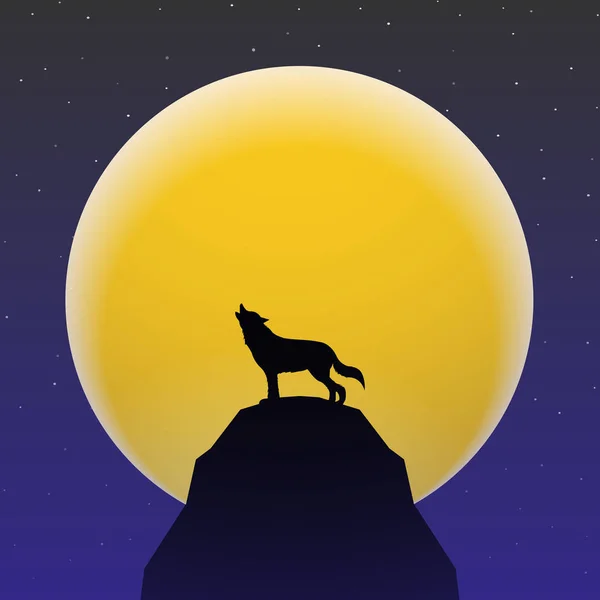 Wolf howling in front of Super moon — Stock Vector