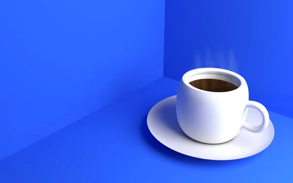 Copo de café branco no fundo azul — Fotografia de Stock