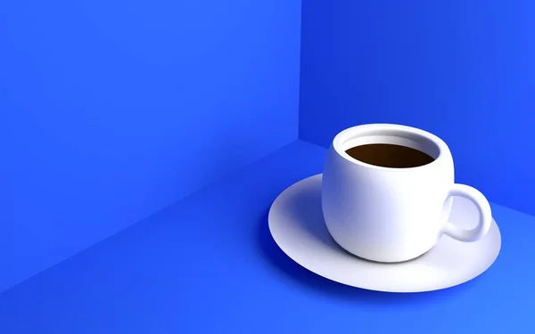 3D taza de café blanco en el fondo azul —  Fotos de Stock