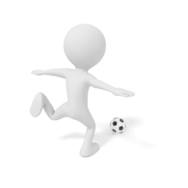 白人男性の競争のマッチ ゲームでサッカーやサッカー ボールを蹴るします。3 d イラスト。人モデルのレンダリング グラフィック。孤立した白い背景。フットボール リーグとワールド カップの概念。漫画のテーマ — ストック写真