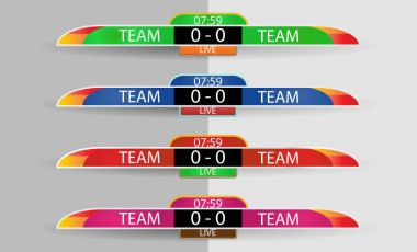 Canlı yayın futbol, futbol ve futsal için dijital ekran grafik şablonu, illüstrasyon vektör tasarım şablonu Ligi maç için puan tahtası. Her iki tarafta gömlek ya da giyim renk takım.