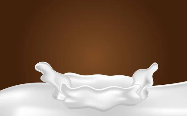 Salpicos de leite fresco no fundo de chocolate marrom. Conceito de bebida e vitamina. Vetor de ilustração. Vetor realista —  Vetores de Stock