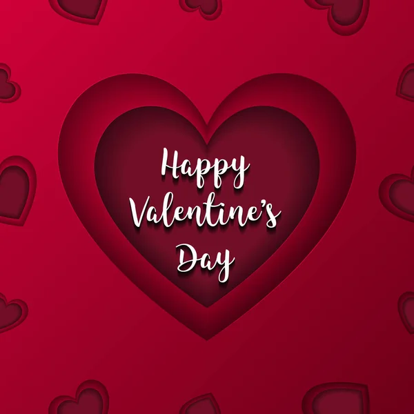 Happy Valentines Day wenskaart vector. Rood hart in het midden van de component. Liefde en paar concept. Postkaart en papier artwork thema. Naadloze patroon met gebruik van de kleur voor de kleurovergang — Stockvector