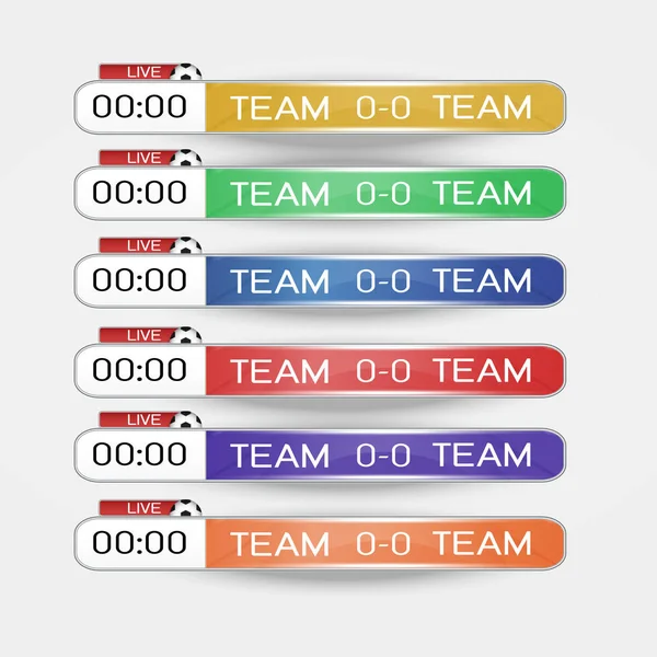 Tabellone segnapunti digitale Schermo grafico modello per la trasmissione di calcio, calcio o futsal, modello di disegno vettoriale illustrazione per partita di campionato di calcio. Progettazione di file vettoriale EPS10 — Vettoriale Stock