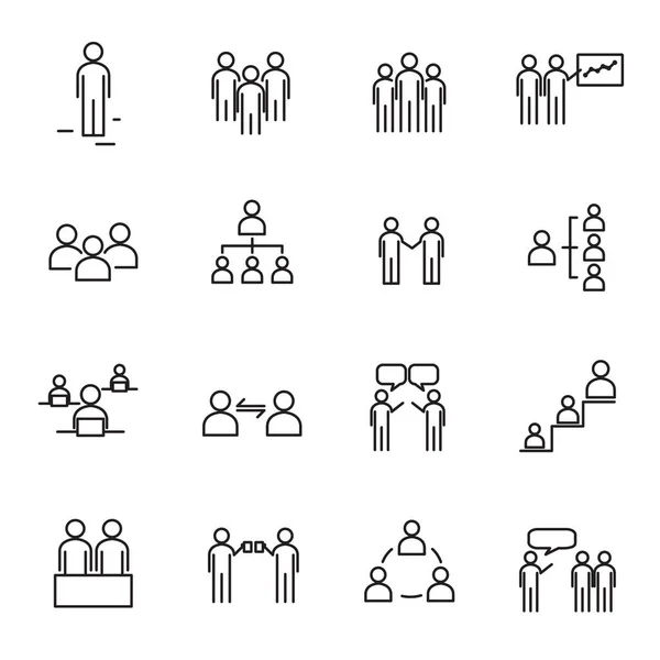 Working people and Organization thin line icon set vector. Sign and symbol concept. Lifestyle in office theme. White isolated background. Illustration vector. — Stock Vector