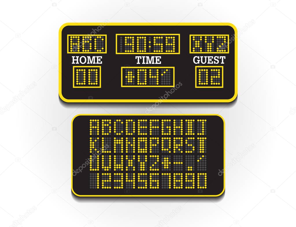 Digital score board for sport information. Illustration vector. Scoreboard of football or soccer. Large digital billboard of stadium concept.