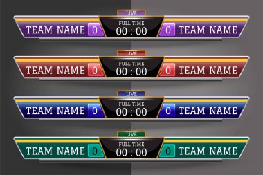 Çetele dijital ekran grafik şablonu için yayın futbol, futbol veya futsal, illüstrasyon vektör tasarım şablonu Ligi maç için. Eps10 vektör dosya tasarımı