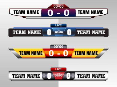 Futbol, futbol veya futsal, illüstrasyon vektör tasarım şablonu Ligi maç için yayın için çetele dijital ekran grafik şablonu.