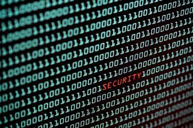 Güvenlik metin ve ikili kod kavramı masaüstü bilgisayar ekranı, seçici odak, güvenlik teknoloji kavramı, internet hacker kavramı