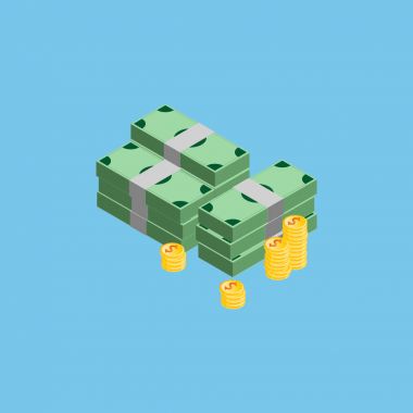 Bir sürü para, sikke ve banknot illüstrasyon vektör renk arka plan üzerinde 