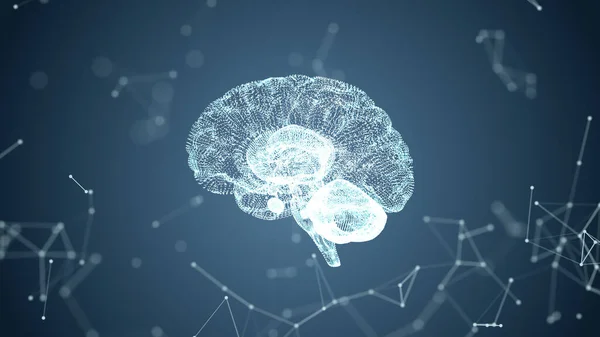 Résumé médical bleu incandescent cerveau réseau filaire et connectine — Photo