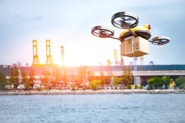 Drone de entrega entregando produto petroquímico de refinador de petróleo — Fotografia de Stock