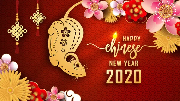 Anul Nou Chinezesc fericit 2020. Anul șobolanului. Chineză nouă — Vector de stoc