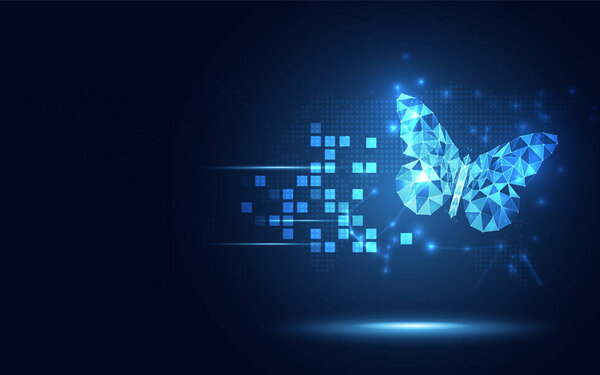 Футуристическая голубая низкопробная бабочка абстрактная технология фон
