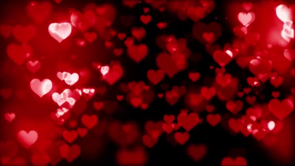 Muchas Emociones Partículas Corazones Rojos Desvanecen Bokeh Flotando Fondo Pantalla — Vídeo de stock