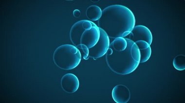 Bubble foam particle floating in air deep blue sea background. Nature and abstract science for decoration template wallpaper element. Aqua and ocean liquid water theme. 4K motion footage seamless loop