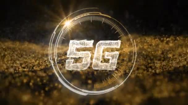 5G通信動きの背景を転送する抽象的な金のネットワークデータとハード テクノロジーと未来論の概念 高速インターネット放送接続 スマートビジネスデジタルトランスフォーメーション — ストック動画