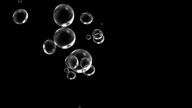 Bubble foam particle floating in air deep black sea background