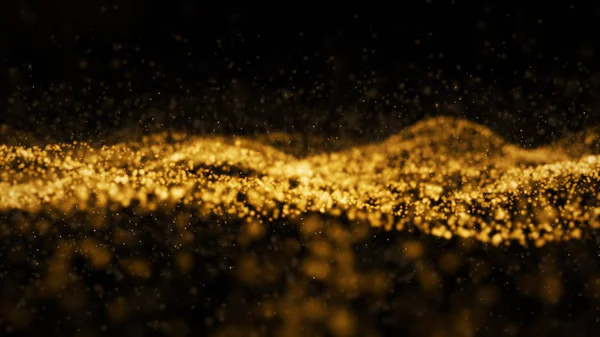 Partikel gelombang warna emas transformasi digital abstrak — Stok Foto