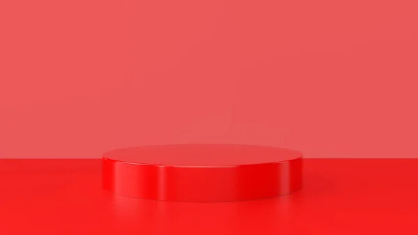 Red product stand on red background. Abstract minimal geometry — Stok fotoğraf