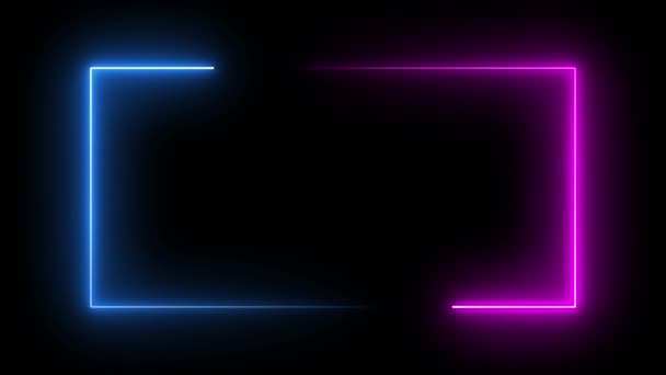矩形正方形相框 在孤立的黑色背景上带有双色调霓虹灯色运动图形 蓝光和粉红光对叠加元件的运动 4K镜头视频效果无缝回圈 空旷的空间 — 图库视频影像