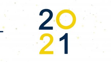 Yeni yılın kutlu olsun 2021 alfabe metni izole edilmiş beyaz arka plan. Tipografi yazı tipi grafik masajı. 4k video hareketli grafik tasarımı
