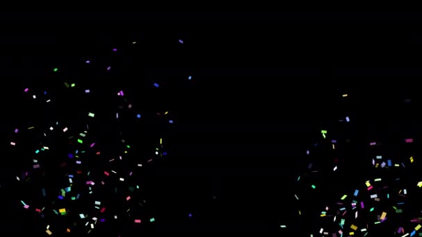 Saudação Confetti Explodindo Sobre Fundo Preto Isolado Efeito Visual Decorar — Vídeo de Stock