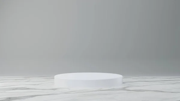 Vit produkt stå på vit marmor bakgrund. Abstrakt minimal — Stockfoto