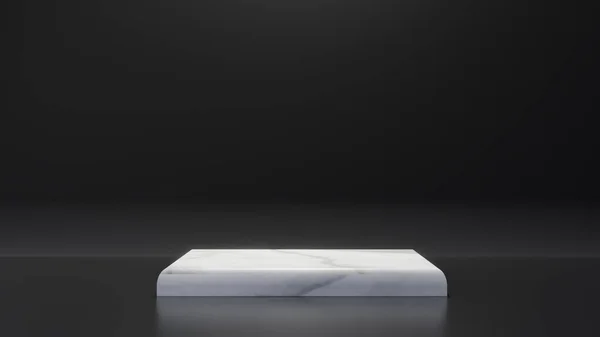 Fehér márvány termék téglalap asztal állvány fekete háttér. — Stock Fotó